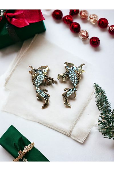 FAYRA ACCESSORIES Crystal Earrings with Fish Figures