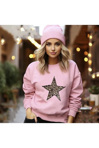 LA GULER VESTITI-Leopard Star Printed Crew Neck Oversize Hoodies Φούτερ