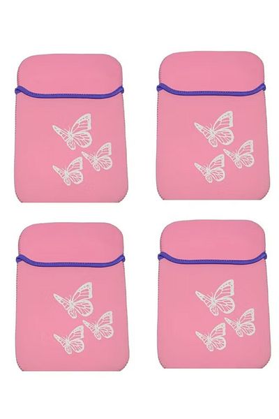 Taimi Pack OF 4 Butterfly Design Padded Laptop and Tablet Bag 10 Inch double face pink and purple colors