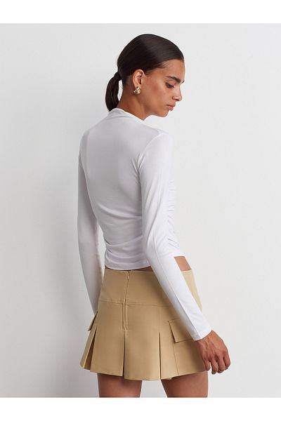 Dilvin 30504 Gathered Viscose Long Sleeve Ball-White