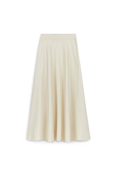 praye Ecru Colored Long Flared Leather Skirt