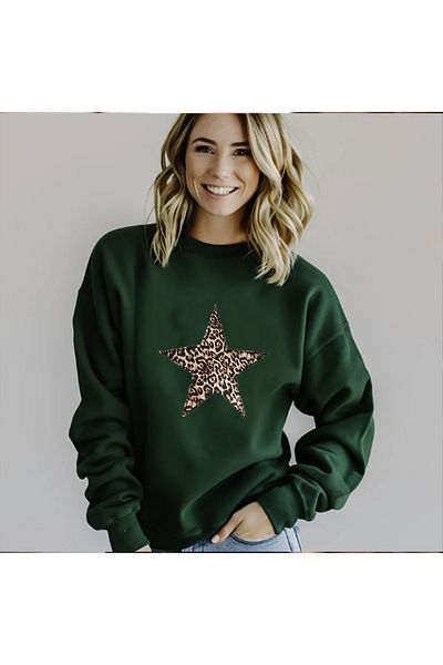 LA GULER VESTITI-Leopard Star Printed Crew Neck Oversize Hoodies Φούτερ