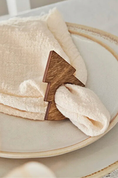 AHWART Yılbaşı Ağacı Temalı Ahşap Peçete Yüzüğü  6 Adet