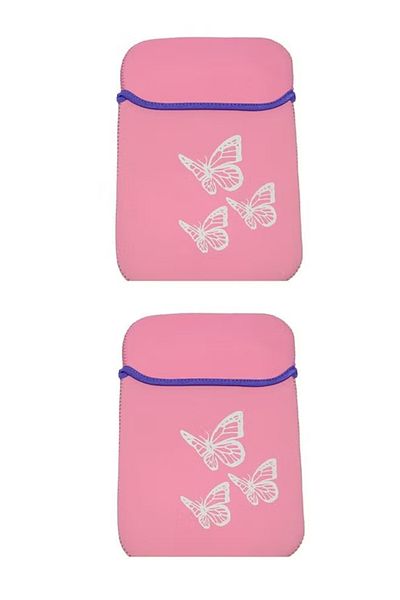 Taimi PacK Of 2 Butterfly Design Padded Laptop and Tablet Bag 10 Inch double face pink and purple colors