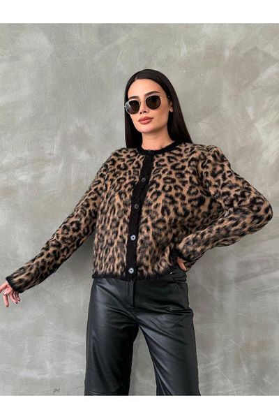 LUSSO Cardigan din tricotaje moale cu model leopard