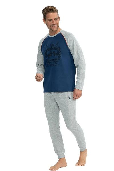 U.S. Polo Assn. ΑΝΔΡΙΚΟ ΣΕΤ ΠΙΤΖΑΜΑ ΜΑΚΡΥΜΑΝΙΚΟ ΜΕ ΛΑΙΜΟΚΟΨΗ ΠΟΛΟ ΣΕ ΣΤΥΛ US POLO LICE KALENDAROS