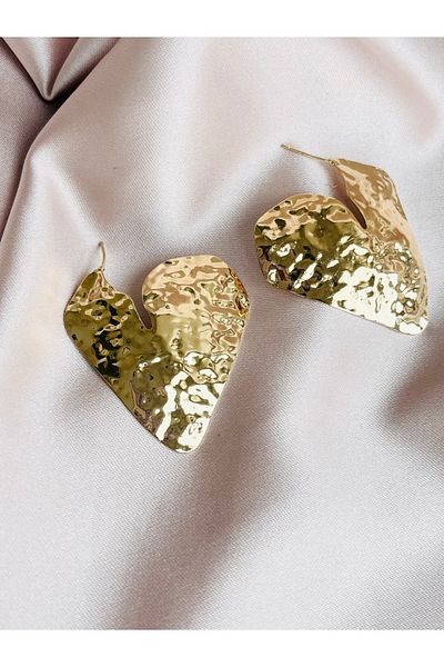 COCOSH TAKI Gold Color Heart Model Modern Design Evening Dress Earrings