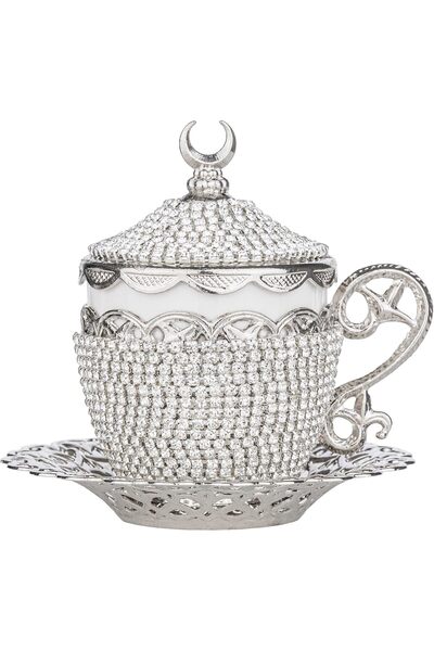 KT HOME Coffee Set - Cup, Turkish Delight Bowl, Turkish, Arabian, Espresso, Plate, Crystal, 2Pcs Stone