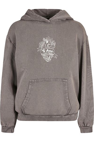 Merchcode Ladies Frida Kahlo - Te Amo Outline Acid Washed Oversize Hoody