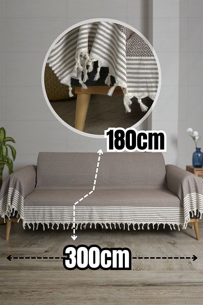 Akaystore 180x300 см Качествен памучен калъф за диван - с ресни, калъфи за гръб и подлакътници