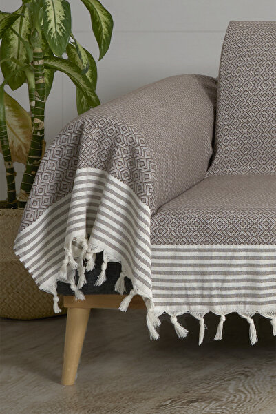 Akaystore Kaliteli Pamuklu Saçaklı Koltuk Örtüsü - 180x300 cm - Sırt, Oturma ve Kol Kısımlarını Kaplar