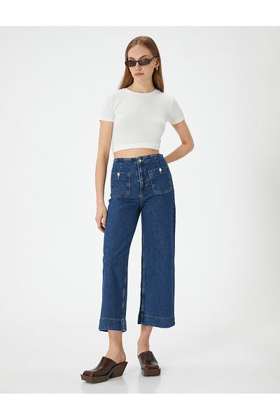Koton High Waist and Front Pocket Detailed Comfortable Jeans - Sandra Culotte Jeans