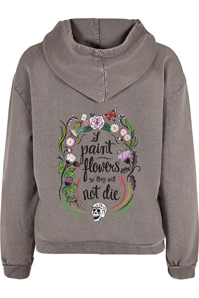 Merchcode Ladies Frida Kahlo - Logo Frame Acid Washed Oversize Hoody