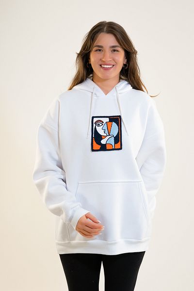 TEVOOY Unisex Overize Hooded Pocket Heart Embroidery Detail Sweatshirt