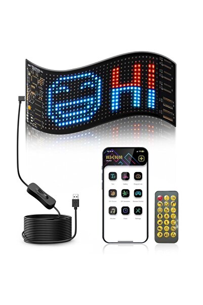 HyMark Programlanabilir 17x7cm Matrix Kayan Yazı LED Ekran Araba Bluetooth AP...