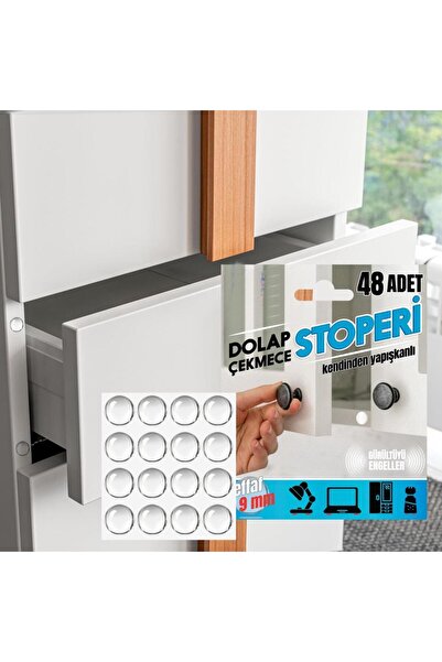 Geseus Yapışkanlı Dolap Çekmece Stoperi Kapak Ses Engelleyici 48Adet-Beyaz