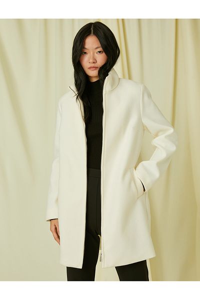 Koton 3wak00170ew Ecru 002 Women's Polyester Outerwear Coat