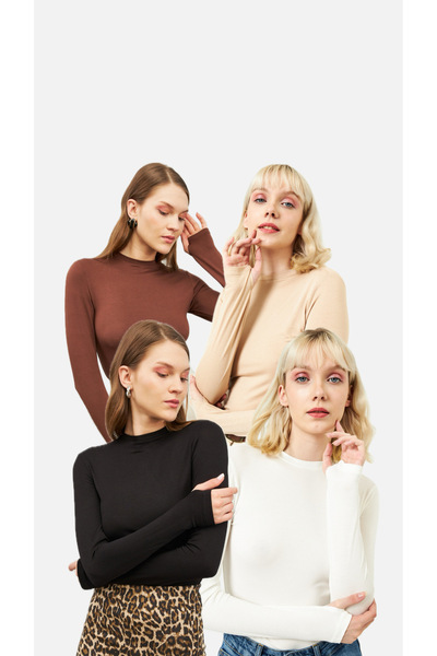 Qimono بلوزة نسائية ذات ملمس ناعم باللون الأسود والأبيض والبني الكريمي مكونة ...