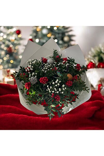 İnci Tanem Beyaz Sarmalı 12 Dal Kokina Yılbaşı Buketi (Özel Tasarım Çiçek Aranjmanı)