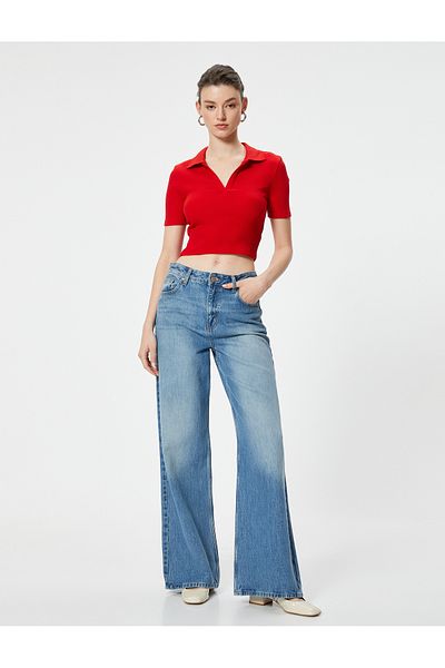 Koton Basic Polo Neck Crop T-Shirt - Short Sleeve