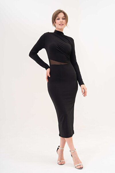 Secret Passion Lingerie Stretchy Sandy Fabric - Stand Collar Μακρυμάνικο Midi...