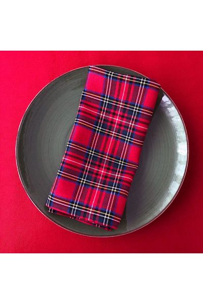 Soft Kare Set of 6 New Year's Plaid Fabric Serving Napkins Red Green 40*40 Cm