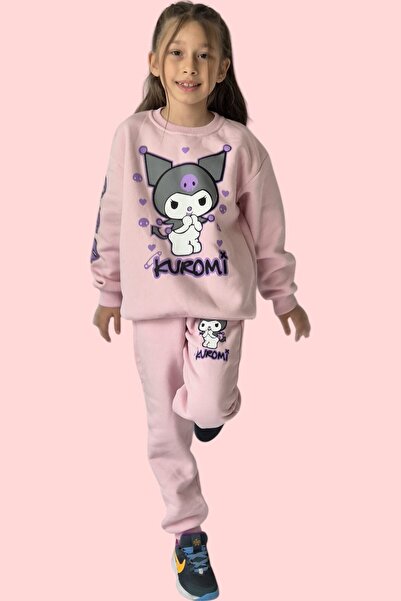 QUB CLUB Girl's Kuromi 3-String Tracksuit Set with Raised Inside