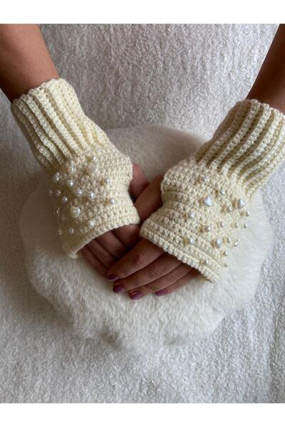SARE SÜS EVİ PARMAKSIZ KALPLİ ÖRGÜ ELDİVEN