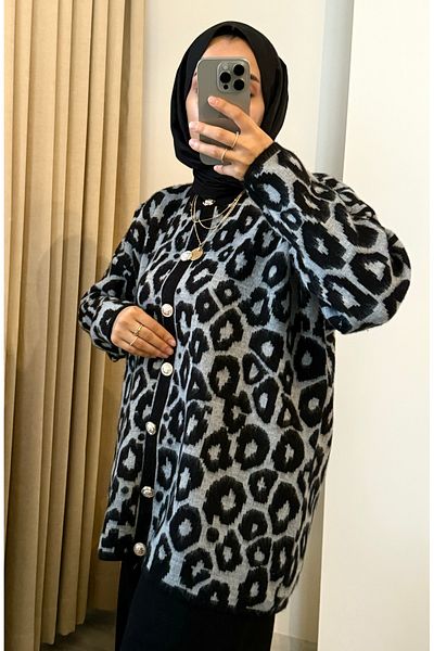 ASEL FASHİON Leopard Knitwear Cardigan