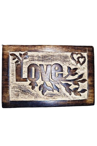 onyyapim Wooden Embroidered Love Written Flower Mounted Jewelry Box