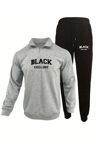 TEXTURA New Season Unisex Black Printed Sweat-Tracksuit Set - Set of 2