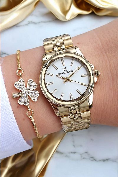 Daniel Klein 29 mm Gold Yellow Stylish Women's Wrist Watch with Cut Glass and Rhinestone Bracelet Gift