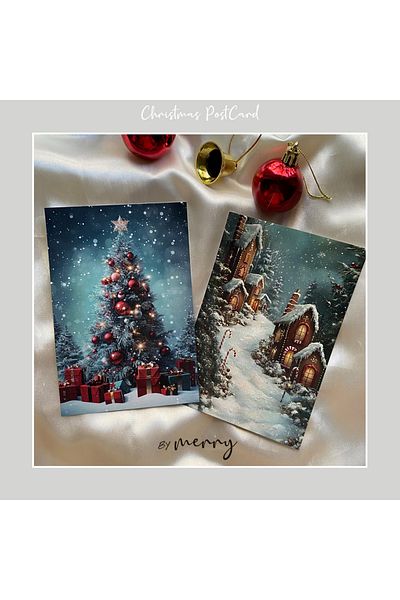 by Merry New Year's Handmade Postcards Set of 2 - Man Santa Christmastree