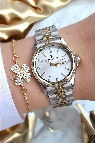 Daniel Klein 29mm Gold/Metallic Stylish Women's Wrist Watch with Cutout Glass and Rhinestone Bracelet Gift