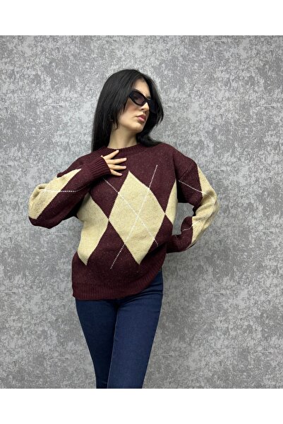 deqfashion Pulover de tricotat pentru femei, cu model Baklava, supradimensionat