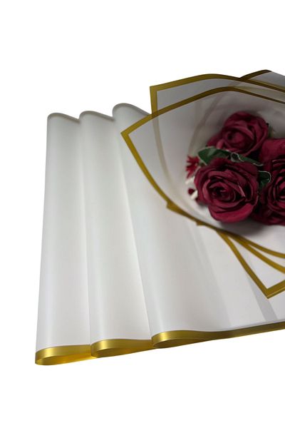 weloveis White Background Luxury Matte Opp 55X55Cm - 20 Sheets Framed Gold Edge Flower Bouquet Paper