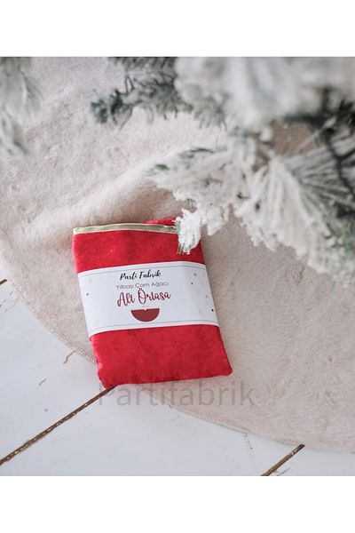 Partifabrik New Year's Themed Red Velvet Gold Piping Underwood Cover 90 cm