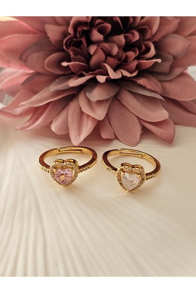 SiestaAccessories Pink Heart Zircon Stone Gold Adjustable Ring