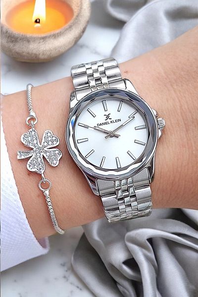 Daniel Klein 29 mm Metallic Stylish Women's Wrist Watch with Cutout Glass, Rhinestone Bracelet Gift