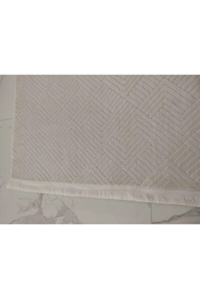 Merinos MERİNOS Rölyef Kaymaz Taban Oda Salon Koridor Mutfak Halı Krem Saçaklı