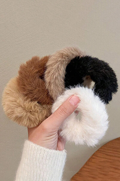 C&E Design Kadın 5'li Kahve Tonları Peluş Lastik Toka Seti