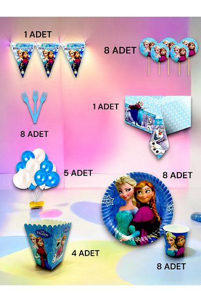 VibeHome Frozen Themed Luxury Set for 8 - Birthday Party and Fun Events