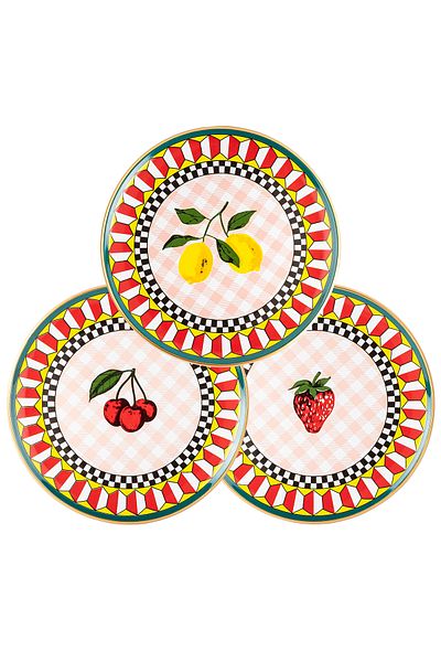 Tantitoni 21cm Fruit Pattern 6 Piece Cake Plate Set