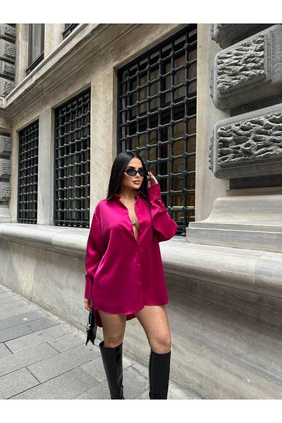 LB Laluna Butik Women's Fuchsia Flowy Satin Shirt