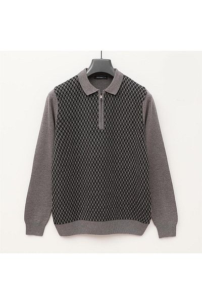 Dio Rise Men's Raffless Long Sleeve Slim Polo Neck Sweater - 180814   - Gray Melange
