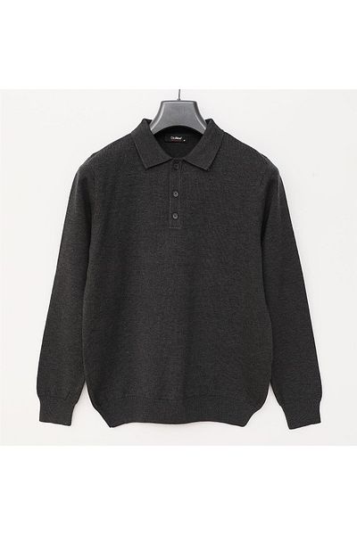 Dio Rise Men's Raffless Long Sleeve Slim Polo Neck Sweater - 180540   - Anthracite