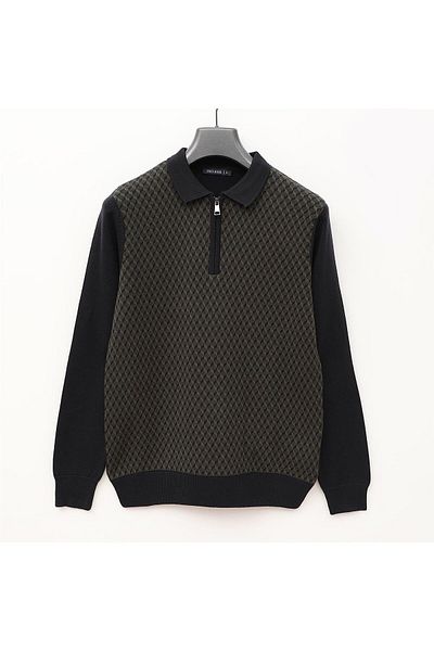 Dio Rise Men's Raffless Long Sleeve Slim Polo Neck Sweater - 180814   - Dark Green - Dark Blue
