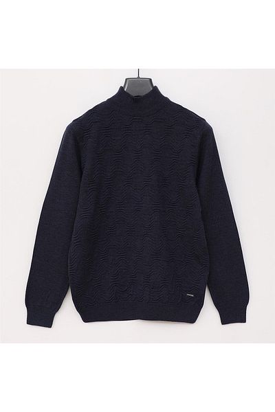 Dio Rise Men's Raffless Long Sleeve Slim Sweater - 189280   - Dark Indigo Melange