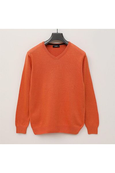 Dio Rise Men's Raffless Long Sleeve Slim V-Neck Sweater - 180537   - Orange