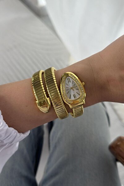 AURRARİ Altın Kaplama Zirkon Taşlı Yılan Model Kadın Kol Saati